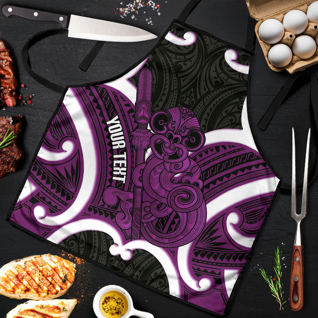 Waiporoporo Aotearoa Atua Tumatauenga Personalised Apron Maori God Of War Tiki With Taiaha LT14 Purple - Polynesian Pride