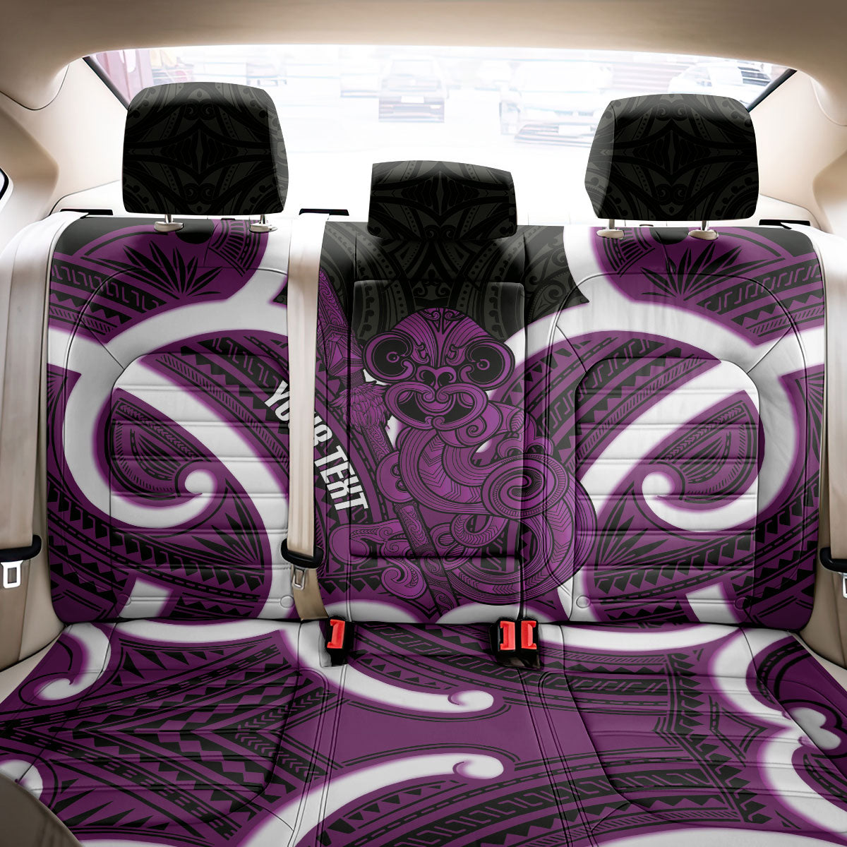 Waiporoporo Aotearoa Atua Tumatauenga Personalised Back Car Seat Cover Maori God Of War Tiki With Taiaha LT14 - Polynesian Pride