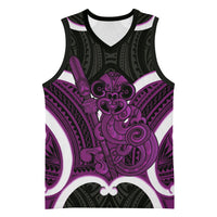 Waiporoporo Aotearoa Atua Tumatauenga Personalised Basketball Jersey Maori God Of War Tiki With Taiaha LT14 Unisex Purple - Polynesian Pride
