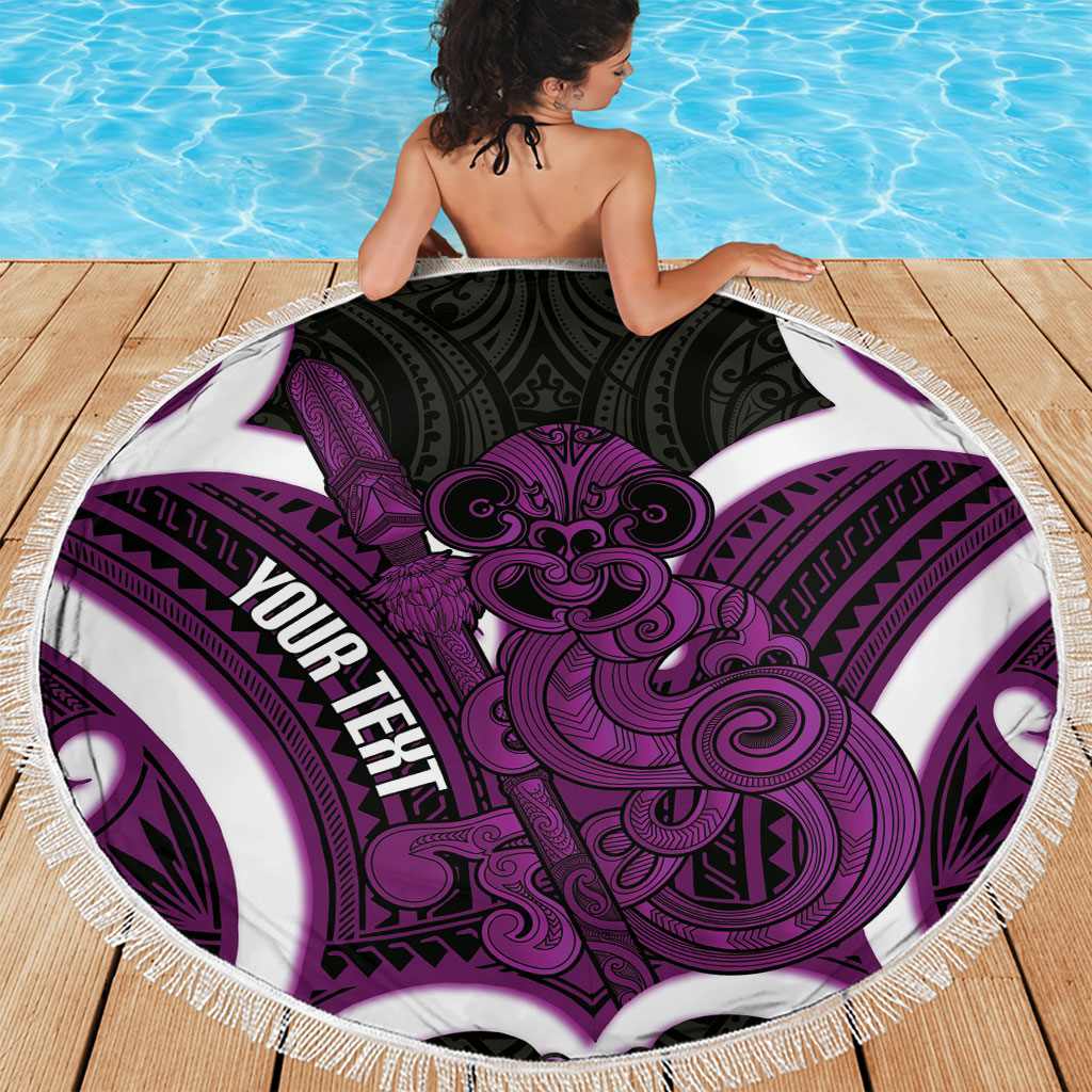 Waiporoporo Aotearoa Atua Tumatauenga Personalised Beach Blanket Maori God Of War Tiki With Taiaha LT14 - Polynesian Pride