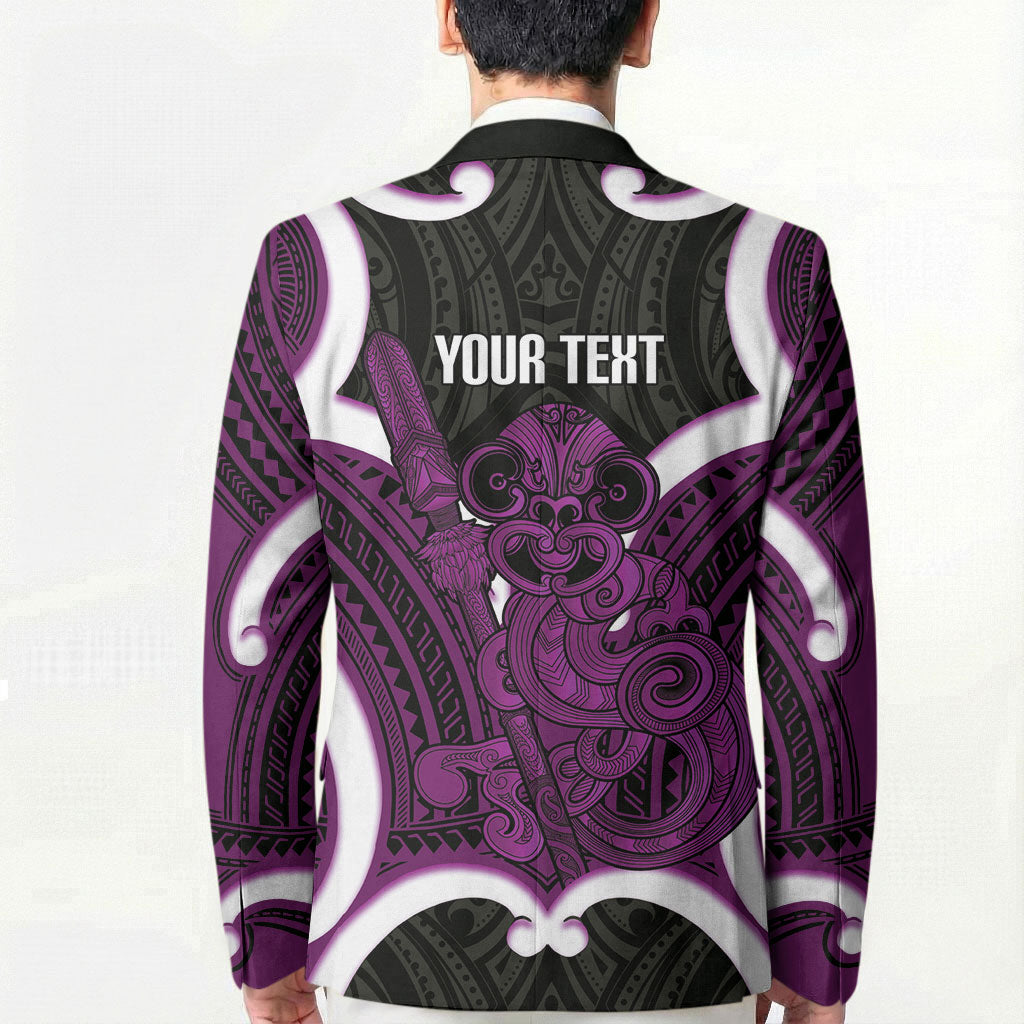 Waiporoporo Aotearoa Atua Tumatauenga Personalised Blazer Maori God Of War Tiki With Taiaha LT14 - Polynesian Pride
