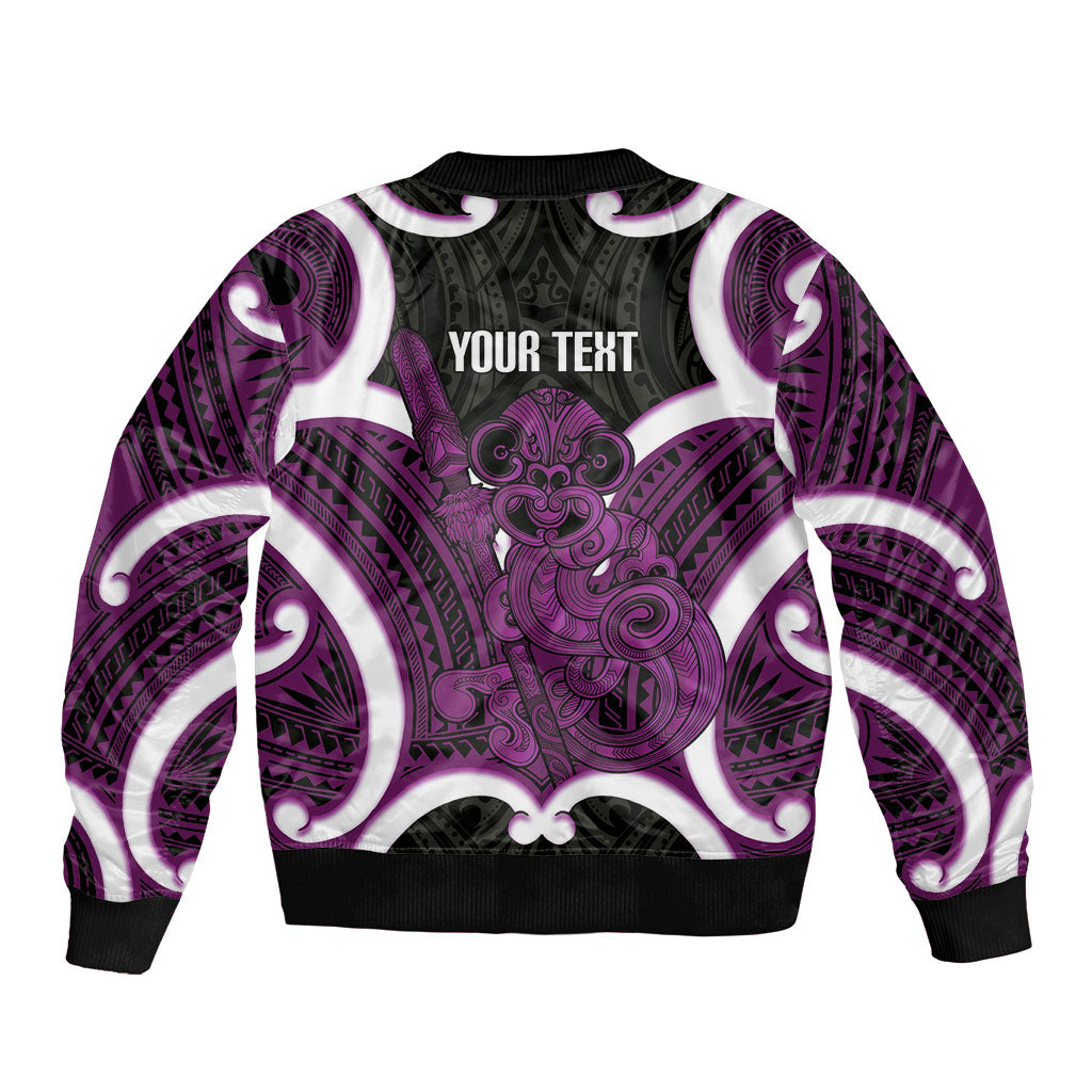 Waiporoporo Aotearoa Atua Tumatauenga Personalised Bomber Jacket Maori God Of War Tiki With Taiaha LT14 - Polynesian Pride