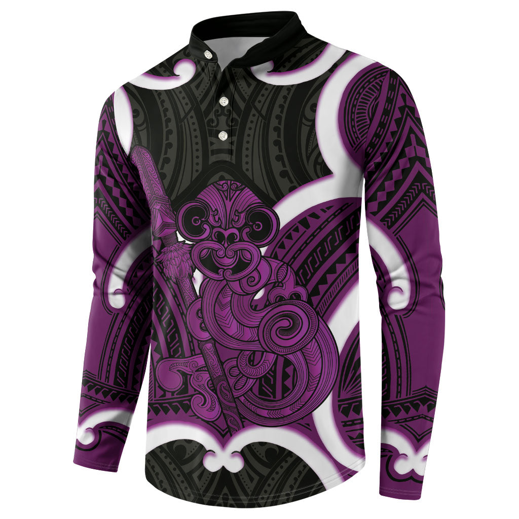 Waiporoporo Aotearoa Atua Tumatauenga Personalised Button Sweatshirt Maori God Of War Tiki With Taiaha LT14 - Polynesian Pride