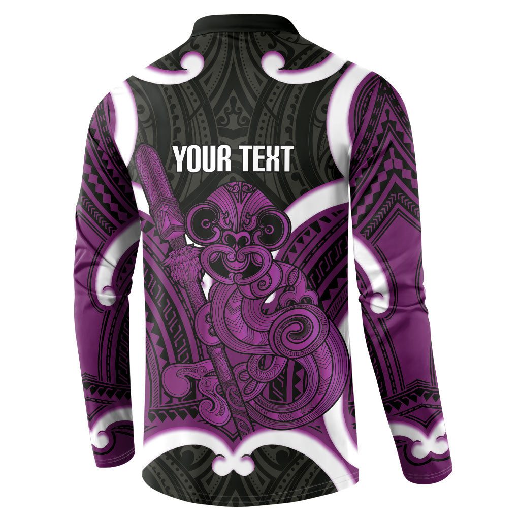 Waiporoporo Aotearoa Atua Tumatauenga Personalised Button Sweatshirt Maori God Of War Tiki With Taiaha LT14 - Polynesian Pride
