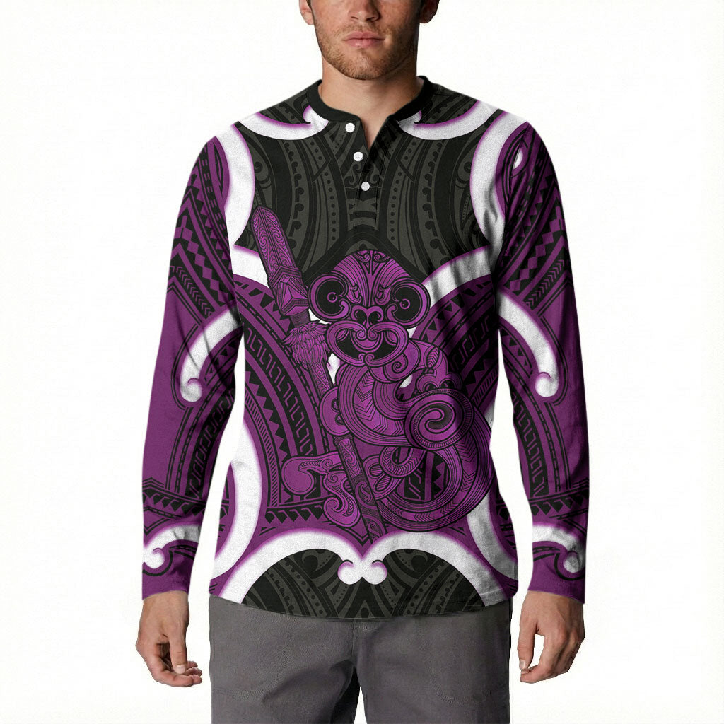 Waiporoporo Aotearoa Atua Tumatauenga Personalised Button Sweatshirt Maori God Of War Tiki With Taiaha LT14 - Polynesian Pride