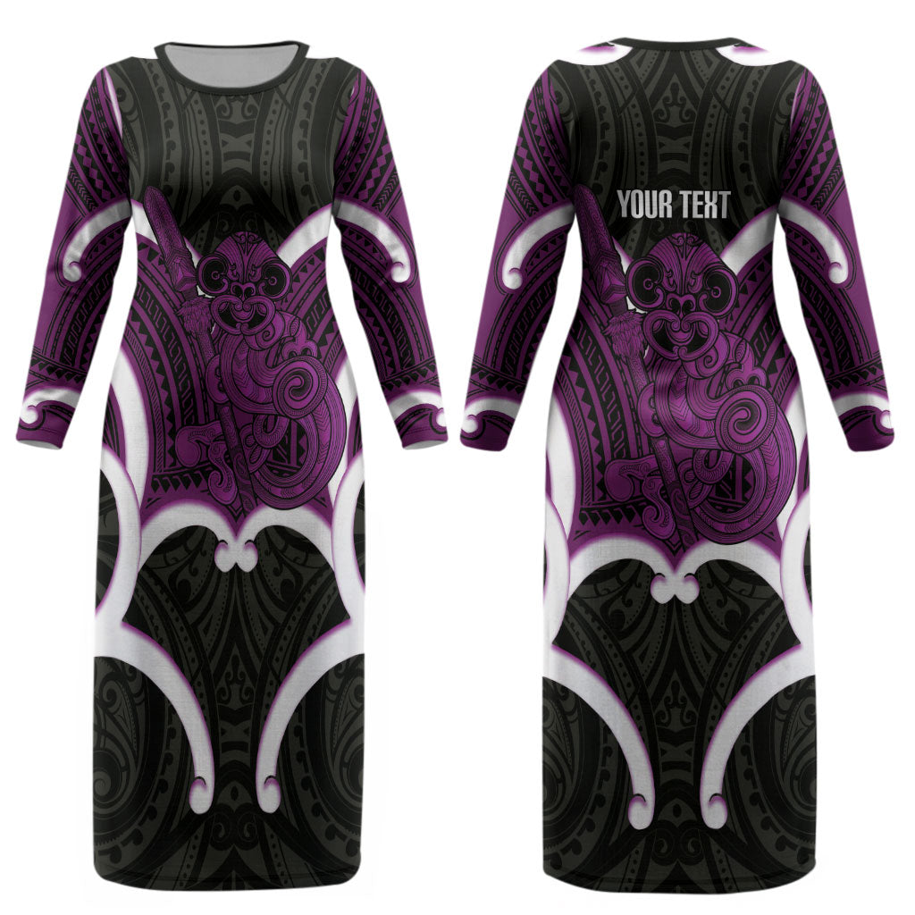 Waiporoporo Aotearoa Atua Tumatauenga Personalised Couples Matching Long Sleeve Bodycon Dress and Hawaiian Shirt Maori God Of War Tiki With Taiaha LT14 - Polynesian Pride