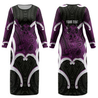 Waiporoporo Aotearoa Atua Tumatauenga Personalised Couples Matching Long Sleeve Bodycon Dress and Long Sleeve Button Shirt Maori God Of War Tiki With Taiaha LT14 - Polynesian Pride
