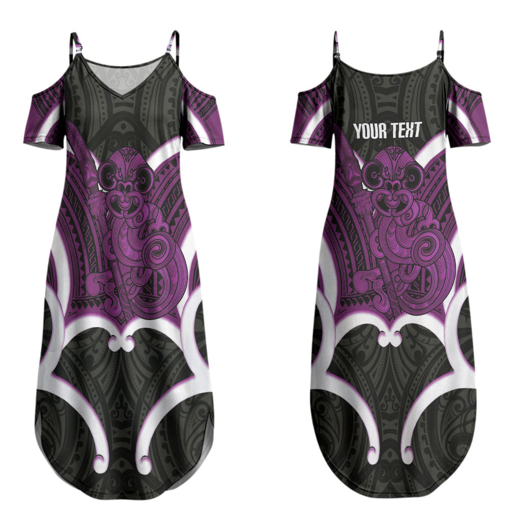 Waiporoporo Aotearoa Atua Tumatauenga Personalised Couples Matching Summer Maxi Dress and Hawaiian Shirt Maori God Of War Tiki With Taiaha LT14 - Polynesian Pride