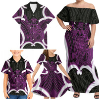 Waiporoporo Aotearoa Atua Tumatauenga Personalised Family Matching Off Shoulder Maxi Dress and Hawaiian Shirt Maori God Of War Tiki With Taiaha LT14 - Polynesian Pride