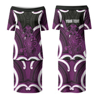 Waiporoporo Aotearoa Atua Tumatauenga Personalised Family Matching Puletasi and Hawaiian Shirt Maori God Of War Tiki With Taiaha LT14 Mom's Dress Purple - Polynesian Pride