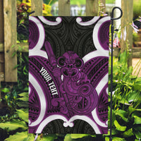 Waiporoporo Aotearoa Atua Tumatauenga Personalised Garden Flag Maori God Of War Tiki With Taiaha LT14 Garden Flag Purple - Polynesian Pride