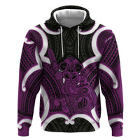 Waiporoporo Aotearoa Atua Tumatauenga Personalised Hoodie Maori God Of War Tiki With Taiaha LT14 Pullover Hoodie Purple - Polynesian Pride
