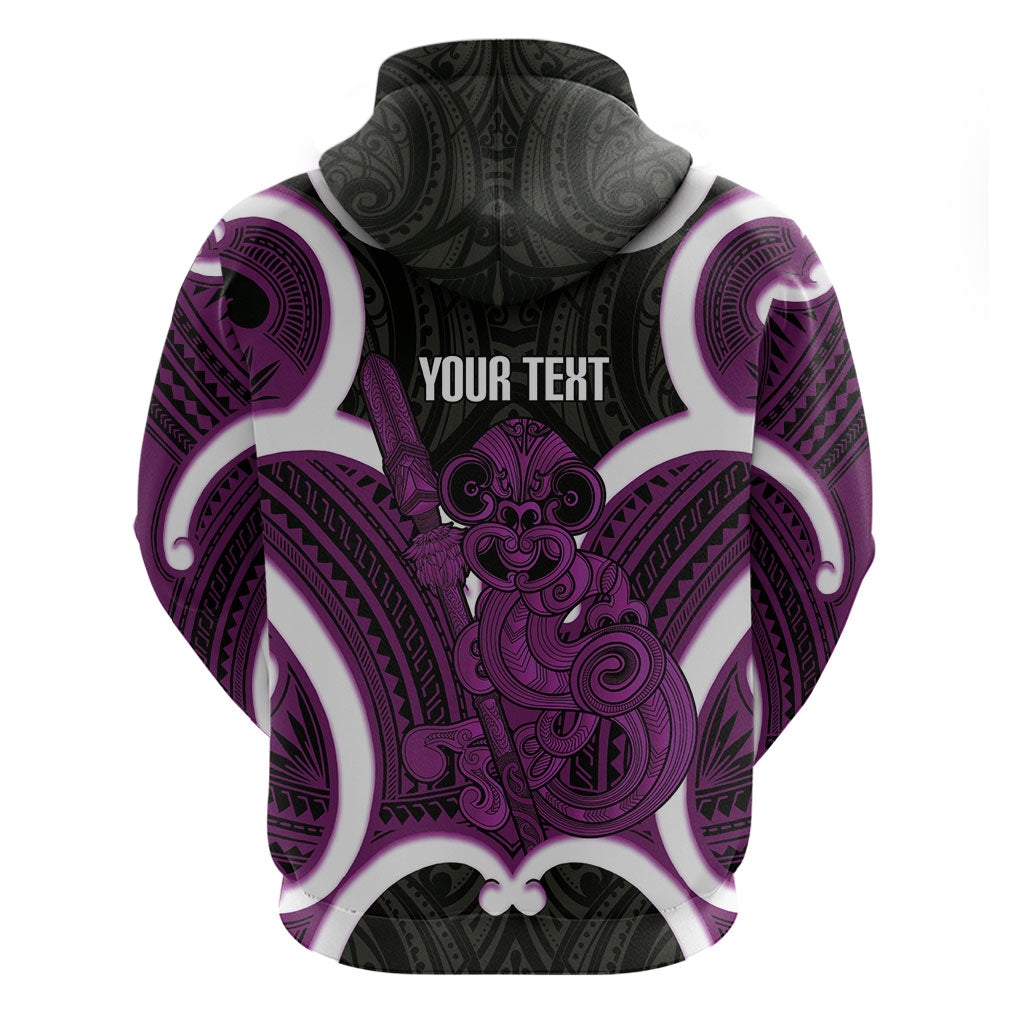 Waiporoporo Aotearoa Atua Tumatauenga Personalised Hoodie Maori God Of War Tiki With Taiaha LT14 - Polynesian Pride