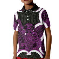 Waiporoporo Aotearoa Atua Tumatauenga Personalised Kid Polo Shirt Maori God Of War Tiki With Taiaha LT14 Kid Purple - Polynesian Pride
