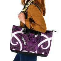 Waiporoporo Aotearoa Atua Tumatauenga Personalised Leather Tote Bag Maori God Of War Tiki With Taiaha LT14 Purple - Polynesian Pride