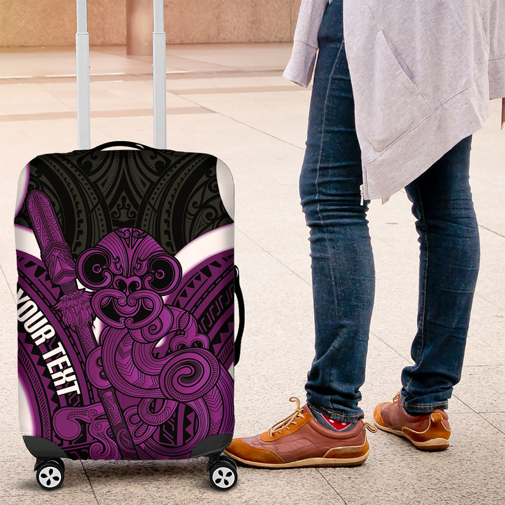 Waiporoporo Aotearoa Atua Tumatauenga Personalised Luggage Cover Maori God Of War Tiki With Taiaha LT14 Purple - Polynesian Pride