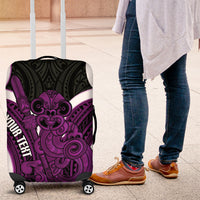 Waiporoporo Aotearoa Atua Tumatauenga Personalised Luggage Cover Maori God Of War Tiki With Taiaha LT14 Purple - Polynesian Pride