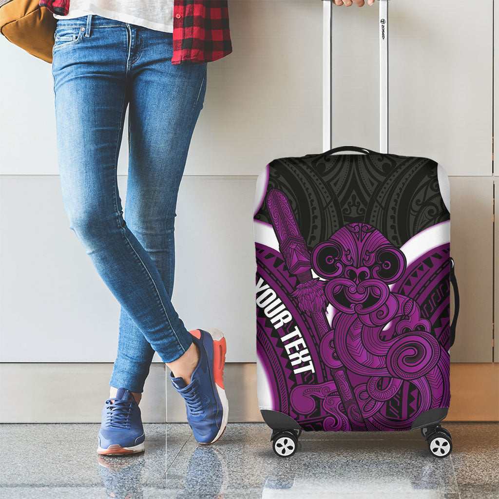 Waiporoporo Aotearoa Atua Tumatauenga Personalised Luggage Cover Maori God Of War Tiki With Taiaha LT14 - Polynesian Pride