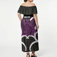 Waiporoporo Aotearoa Atua Tumatauenga Personalised Off Shoulder Maxi Dress Maori God Of War Tiki With Taiaha LT14 - Polynesian Pride