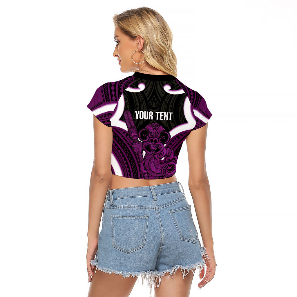 Waiporoporo Aotearoa Atua Tumatauenga Personalised Raglan Cropped T Shirt Maori God Of War Tiki With Taiaha LT14 - Polynesian Pride
