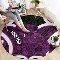 Waiporoporo Aotearoa Atua Tumatauenga Personalised Round Carpet Maori God Of War Tiki With Taiaha LT14 - Polynesian Pride