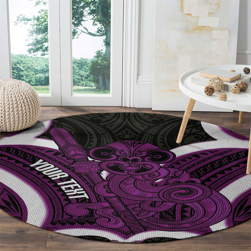 Waiporoporo Aotearoa Atua Tumatauenga Personalised Round Carpet Maori God Of War Tiki With Taiaha LT14 - Polynesian Pride