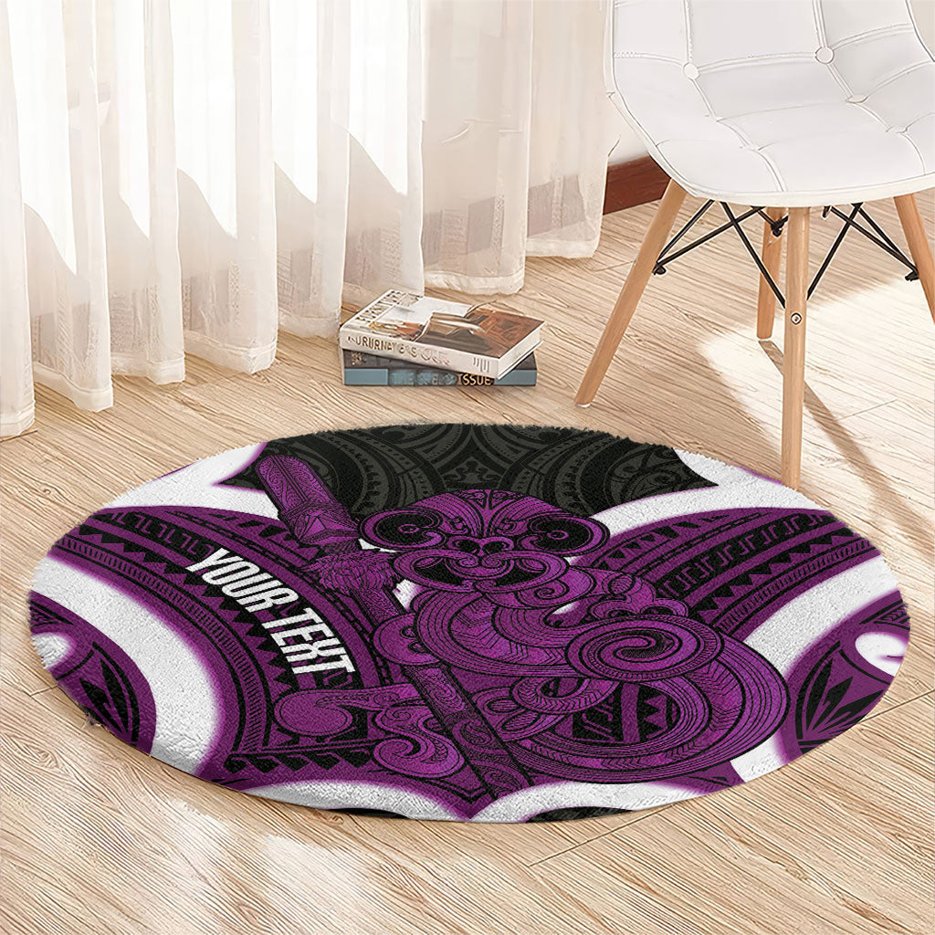 Waiporoporo Aotearoa Atua Tumatauenga Personalised Round Carpet Maori God Of War Tiki With Taiaha LT14 - Polynesian Pride