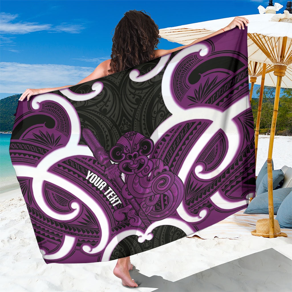 Waiporoporo Aotearoa Atua Tumatauenga Personalised Sarong Maori God Of War Tiki With Taiaha LT14 One Size 44 x 66 inches Purple - Polynesian Pride