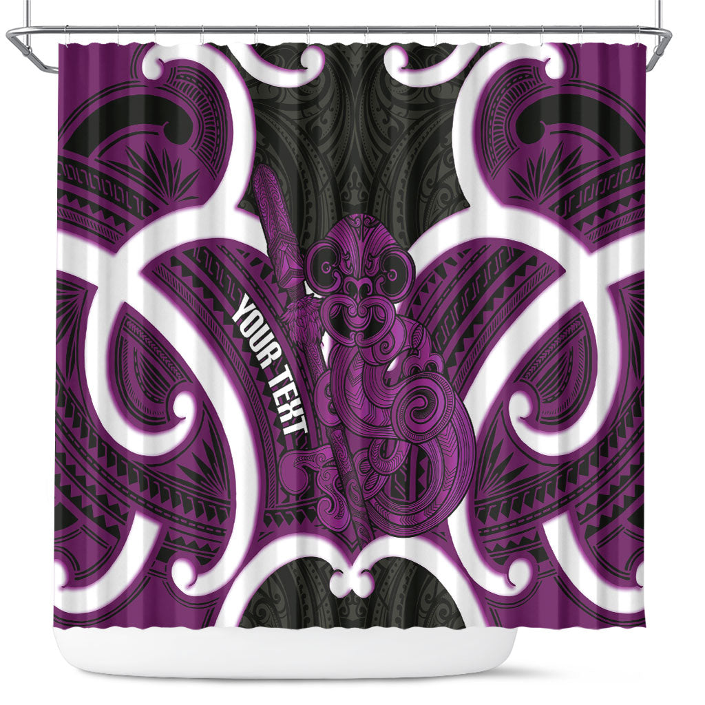 Waiporoporo Aotearoa Atua Tumatauenga Personalised Shower Curtain Maori God Of War Tiki With Taiaha LT14 Purple - Polynesian Pride