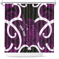 Waiporoporo Aotearoa Atua Tumatauenga Personalised Shower Curtain Maori God Of War Tiki With Taiaha LT14 Purple - Polynesian Pride