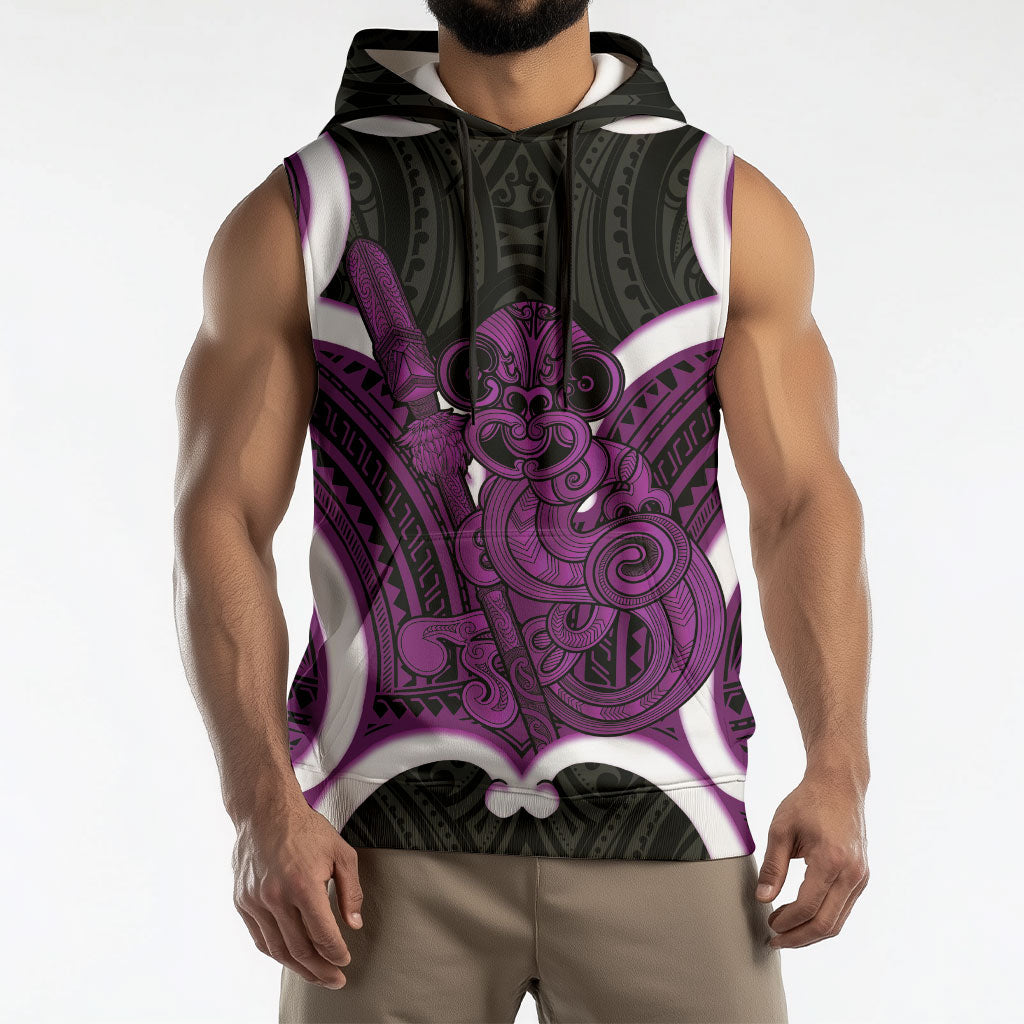 Waiporoporo Aotearoa Atua Tumatauenga Personalised Sleeveless Hoodie Maori God Of War Tiki With Taiaha LT14 - Polynesian Pride