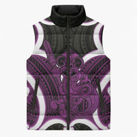 Waiporoporo Aotearoa Atua Tumatauenga Personalised Sleeveless Puffer Jacket Maori God Of War Tiki With Taiaha LT14 Unisex Purple - Polynesian Pride