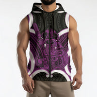Waiporoporo Aotearoa Atua Tumatauenga Personalised Sleeveless Zip Hoodie Maori God Of War Tiki With Taiaha LT14 - Polynesian Pride