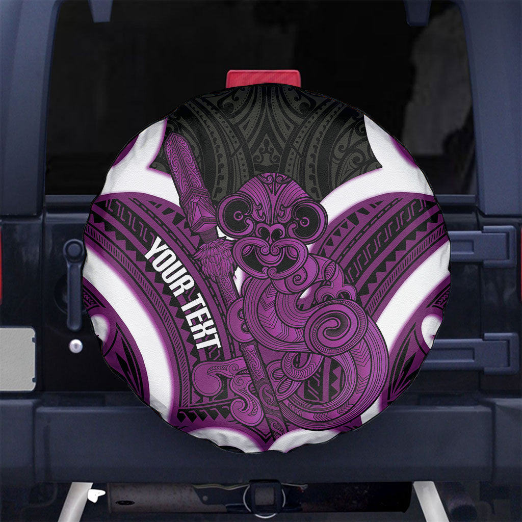 Waiporoporo Aotearoa Atua Tumatauenga Personalised Spare Tire Cover Maori God Of War Tiki With Taiaha LT14 No hole Purple - Polynesian Pride