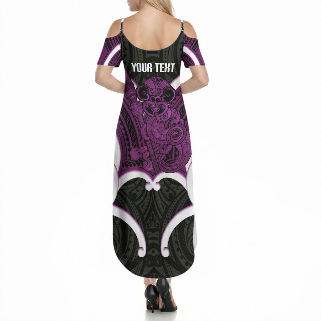 Waiporoporo Aotearoa Atua Tumatauenga Personalised Summer Maxi Dress Maori God Of War Tiki With Taiaha LT14 - Polynesian Pride