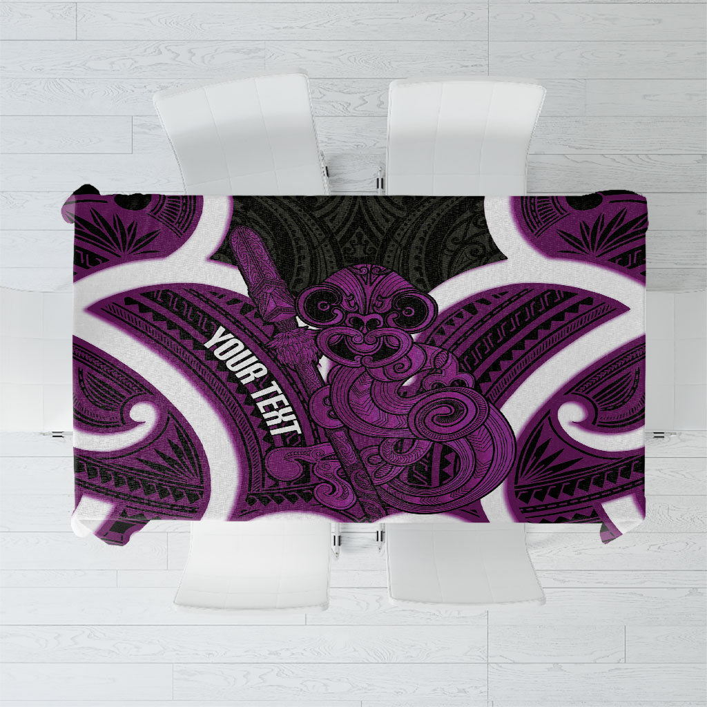 Waiporoporo Aotearoa Atua Tumatauenga Personalised Tablecloth Maori God Of War Tiki With Taiaha LT14 Purple - Polynesian Pride
