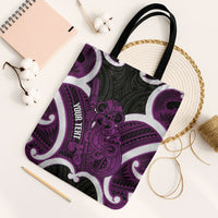 Waiporoporo Aotearoa Atua Tumatauenga Personalised Tote Bag Maori God Of War Tiki With Taiaha LT14 Black Strap One Size Purple - Polynesian Pride