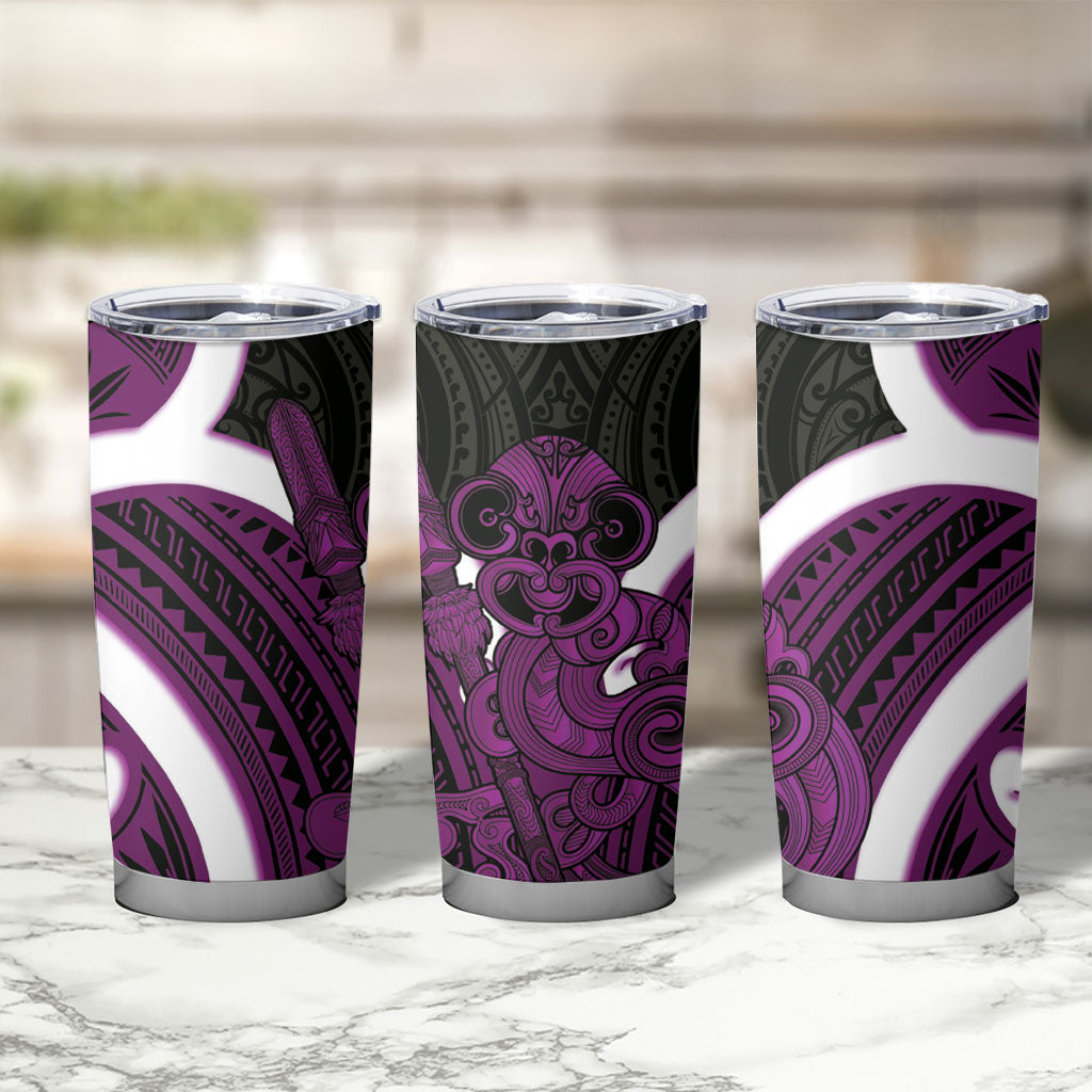 Waiporoporo Aotearoa Atua Tumatauenga Tumbler Cup Maori God Of War Tiki With Taiaha LT14 - Polynesian Pride