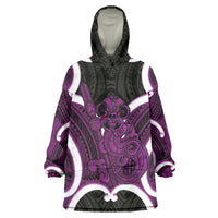 Waiporoporo Aotearoa Atua Tumatauenga Personalised Wearable Blanket Hoodie Maori God Of War Tiki With Taiaha LT14 One Size Purple - Polynesian Pride