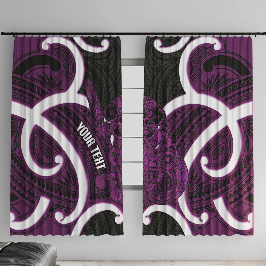 Waiporoporo Aotearoa Atua Tumatauenga Personalised Window Curtain Maori God Of War Tiki With Taiaha LT14 With Hooks Purple - Polynesian Pride