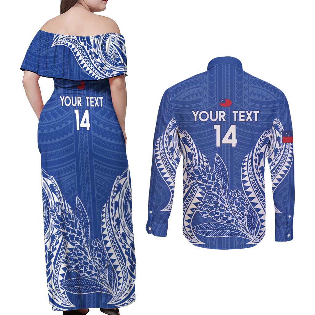 Custom Manu Samoa Rugby 2024 Couples Matching Off Shoulder Maxi Dress and Long Sleeve Button Shirt Go Champions Samoan Tattoo