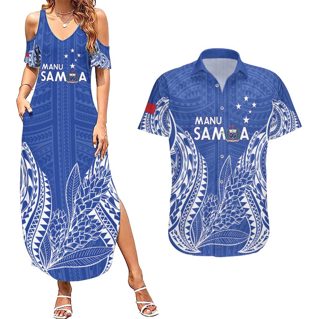 Custom Manu Samoa Rugby 2024 Couples Matching Summer Maxi Dress and Hawaiian Shirt Go Champions Samoan Tattoo