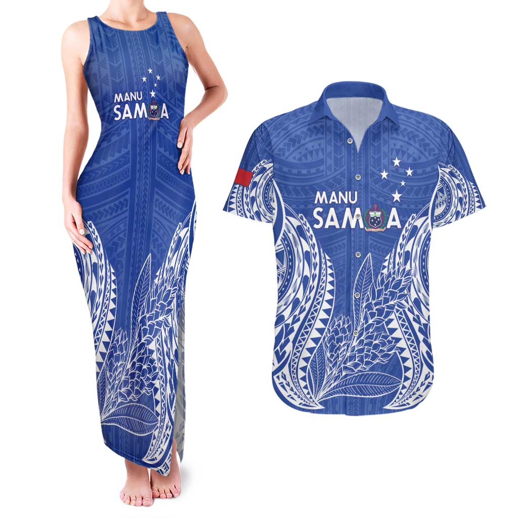 Custom Manu Samoa Rugby 2024 Couples Matching Tank Maxi Dress and Hawaiian Shirt Go Champions Samoan Tattoo