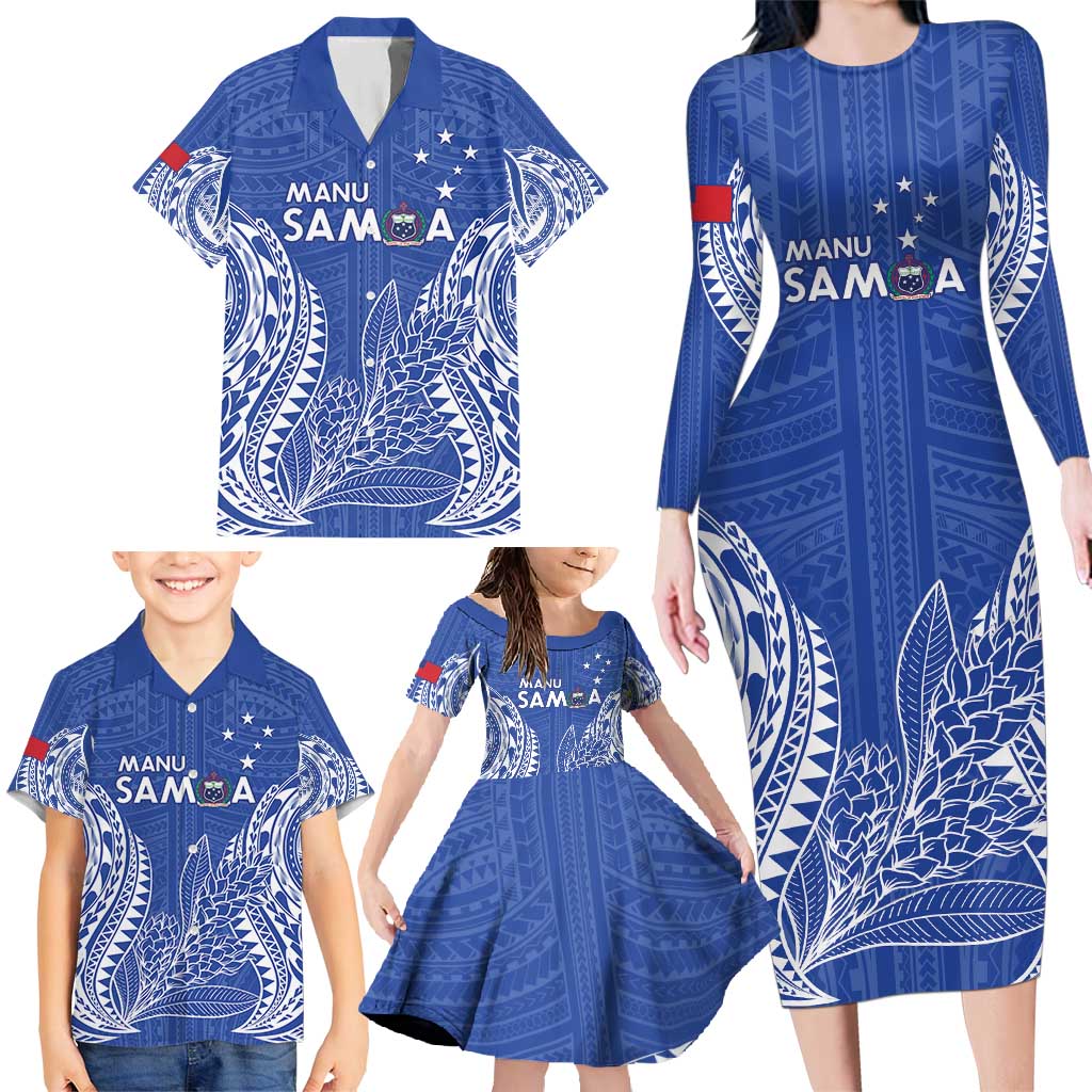 Custom Manu Samoa Rugby 2024 Family Matching Long Sleeve Bodycon Dress and Hawaiian Shirt Go Champions Samoan Tattoo