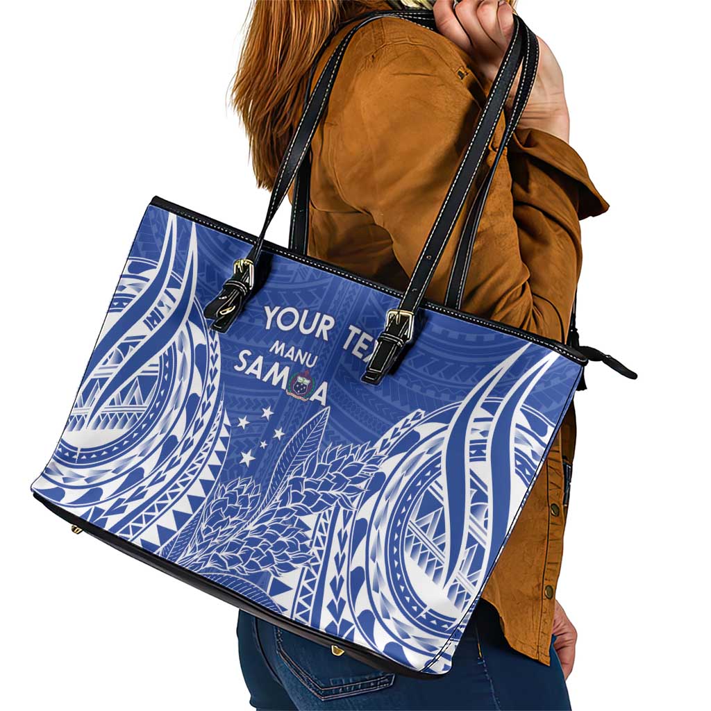 Custom Manu Samoa Rugby 2024 Leather Tote Bag Go Champions Samoan Tattoo