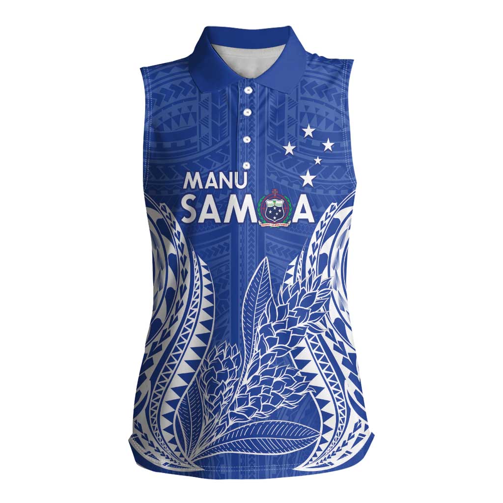 Custom Manu Samoa Rugby 2024 Women Sleeveless Polo Shirt Go Champions Samoan Tattoo