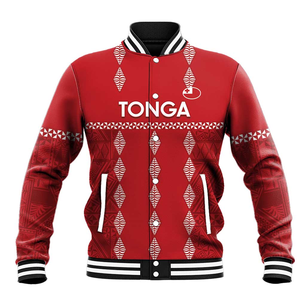 Custom Tonga Rugby 2024 Baseball Jacket Go Champions Ikale Tahi Ngatu Pattern LT14 Unisex Red - Polynesian Pride