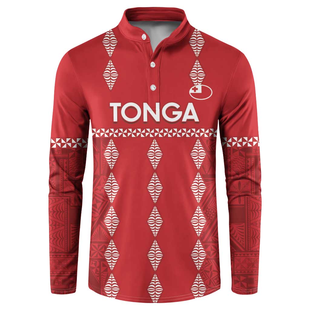 Custom Tonga Rugby 2024 Button Sweatshirt Go Champions Ikale Tahi Ngatu Pattern LT14 Red - Polynesian Pride