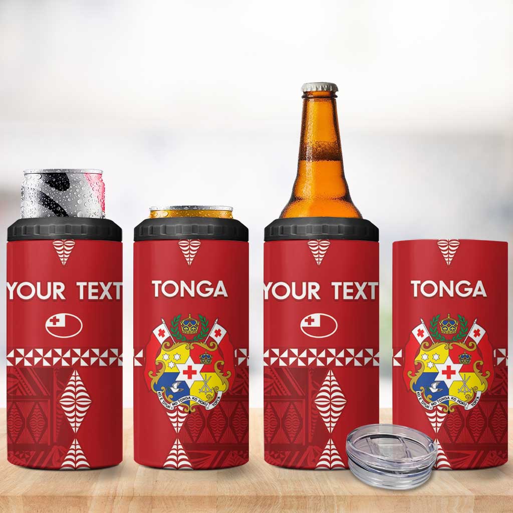Custom Tonga Rugby 2024 4 in 1 Can Cooler Tumbler Go Champions Ikale Tahi Ngatu Pattern
