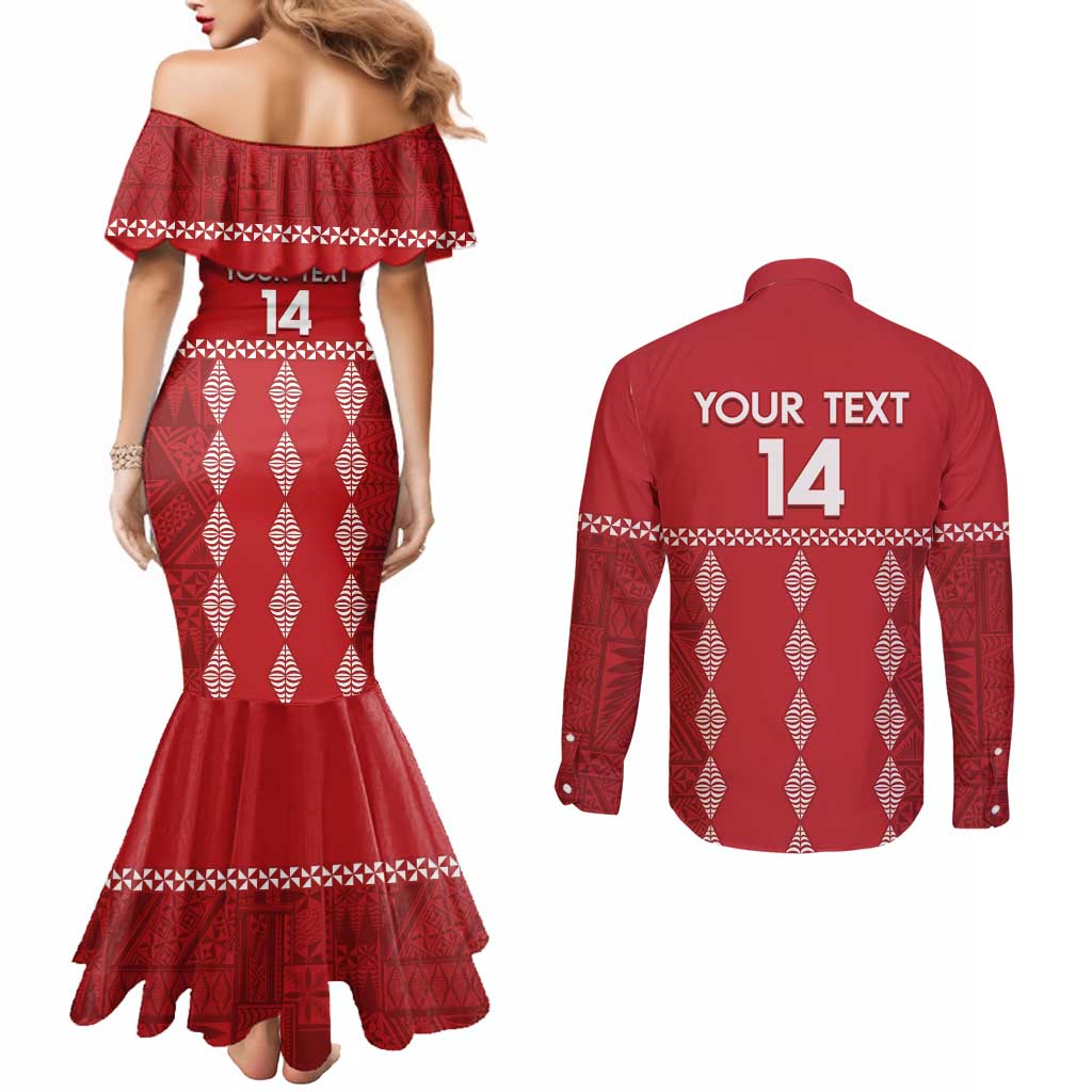 Custom Tonga Rugby 2024 Couples Matching Mermaid Dress and Long Sleeve Button Shirt Go Champions Ikale Tahi Ngatu Pattern LT14 - Polynesian Pride
